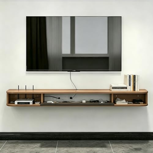 Image of Floating TV Stand ,Floating TV Cabinet, Solid Wood Floating TV Stand, Wall Entertainment Center with Storage Cabinets and Flip Down Doors, Floating for Living Room Bedroom Office (walnut, 70.8in)