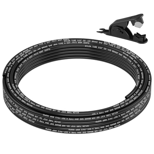 Boeray 35FT 5/32 DOT Air Line SAE J844 PA12 Nylon Air Hose with Cutter 5/32 OD Pneumatic Tubing DOT Approved 5/32 Air Brake Hose for Air Suspension Kit Truck Trailer Brake System & Fluid Transfer 11m