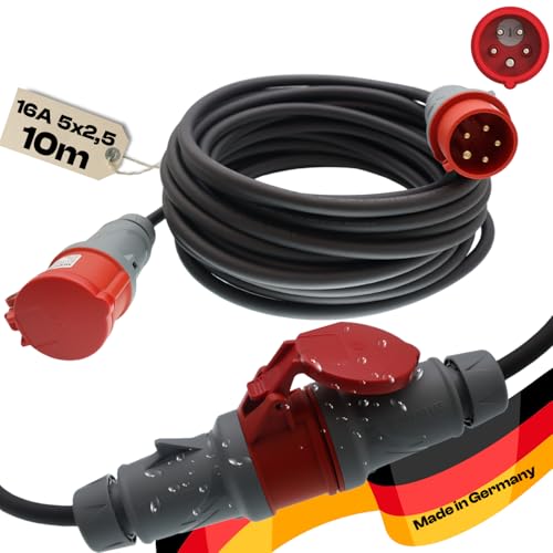 CEE Starkstromkabel Starkstromverlängerung Verlängerungskabel Starkstrom Gummiverlängerung H07RN-F 5X2,5mm² Phasenwender 5P 16A 400V Kraftstromkabel Außenbereich 10m