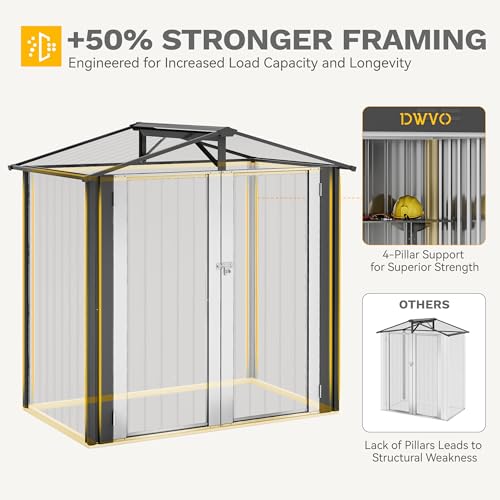 Image of DWVO 6x4ft Outdoor Storage Shed, Lockable Metal Tool Storage Sheds, Waterproof Garden Sheds with Vents for Backyard, Patio, Garage, Lawn, Dark Gray