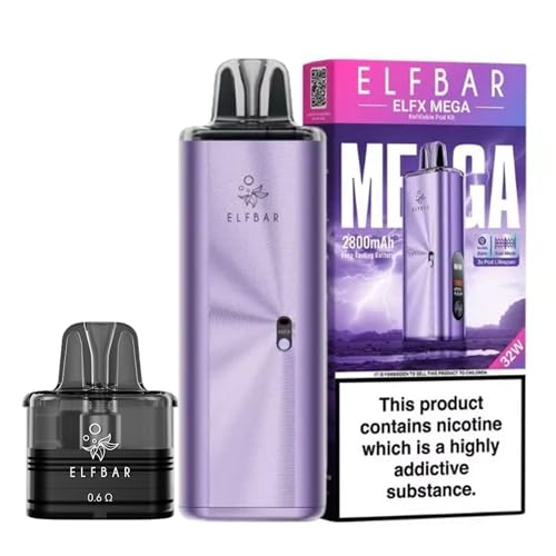 Elf bar Elfx Mega Vape Pod Kit 2800mAh Long-Lasting 14-Day Battery 32W Output Available in 6 Colours 5V/2A Fast Charging Dual Mesh Eco & Turbo Mode Refillable No Nicotine (Purple)