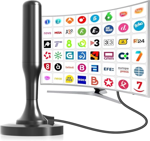 Antena TV Interior TDT Digital portátil HD Potente,Antena Digital TV Interior 4K 1080P,Canales Locales Sin Suscripción,Antena TV Interior Portátil TDT HD 4K - Antena TV Cable de 8.2ft,Base Magnética