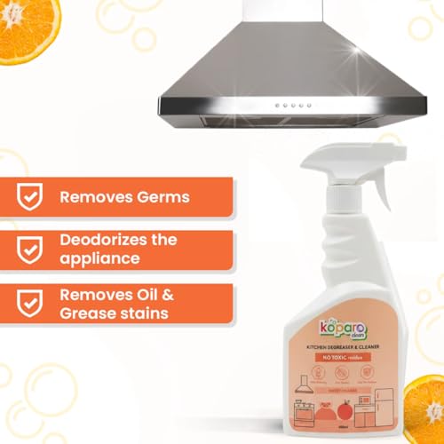 Image of Koparo Kitchen Cleaning Spray | Instantly Dissolves Grease & Oil Stains | Kitchen Cleaner for Chimney, Gas Stove, Microwave & Tiles | Plant-Based, Non-Toxic Spray for a Happy Kitchen & Planet | 400ml