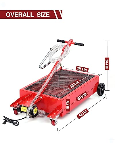 DEXSO 20 Gallon Electric Oil Drain Pan with 110V Pump & 8 Ft Hose, Low Profile & T Folding Handle Oil Drain Cart for Truck Cars SUVs