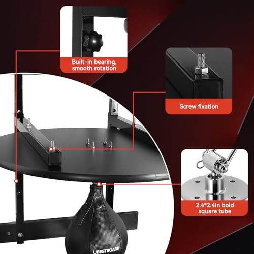 UBESTBOARD Heavy Duty Adjustable Speed Bag Platform Kit 24\" + Speed Punching Ball (10\"x7\") Adjustable Height Wall Mount Professional Fitness Ball Boxing Reaction Training Kit