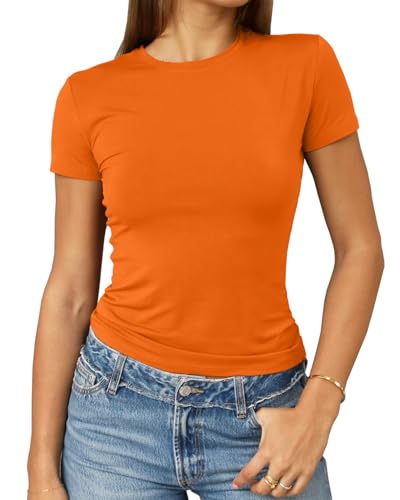 Image of Abardsion Women's Casual Basic Slim Fit T Shirts | Summer Clothes 2026 Going Out Crop Tops Short Sleeve Crew Neck Ladies Tees