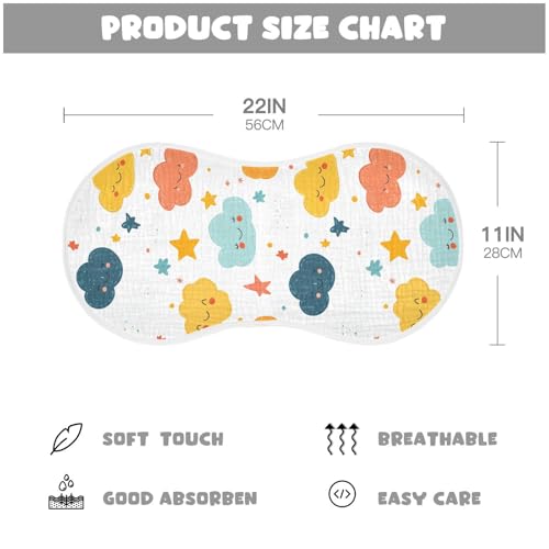 Cartoon Cute Clouds Stars White Cotton Burp Cloths Muslin Easy Care Milk Spit Up Cloth for Gender Neutral Set of 2, 22x11in4