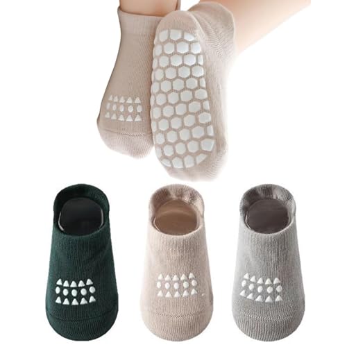 Non Slip Toddler Ankle Socks with Grippers 1t-3t, Cotton Baby Boy Socks 6-12 Months, 6 Pairs