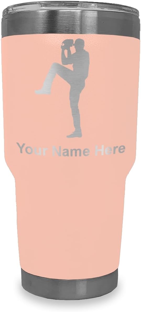 LaserGram 20oz Vacuum Insulated Tumbler Mug, Baseball Pitcher, Personalized Engraving Included (Black)