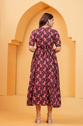 Image of THE Moon Star Women's Cotton Floral Printed Anarkali Maternity Feeding Kurti | Breastfeeding Dress for Mothers | Zipper Feeding Kurti, Nursing Kurti, Comfortable and Trendy Maternity Wear