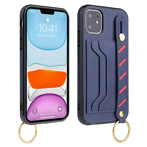 Funda tipo billetera para iPhone 11 Pro Max en cuero PU azul con tarjetero fino