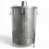 Plexon Incinerator Burn Barrel for Outside for Burning Trash Leaf - Metal Burn Can Cage Bin Container - Fire Can Paper Burner Outdoor, Chimney Lid and Ventilation Holes, Galvanized Steel, 31 Gallon