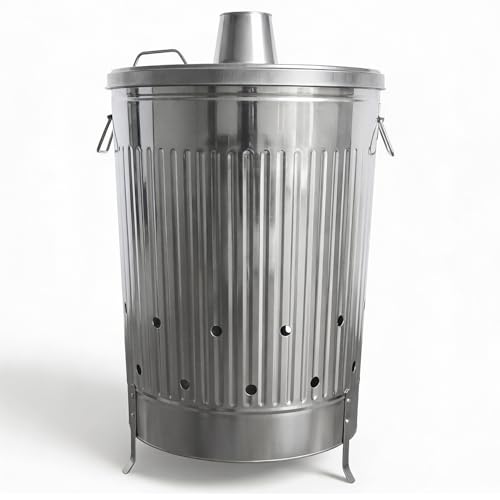 Plexon Incinerator Burn Barrel for Outside for Burning Trash Leaf - Metal Burn Can Cage Bin Container - Fire Can Paper Burner Outdoor Chimney Lid and Ventilation Holes Galvanized Steel 31 Gallon