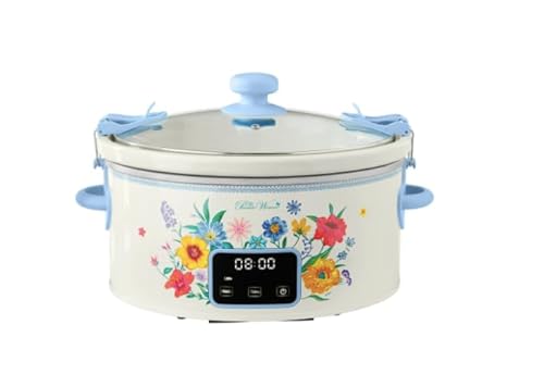 Pioneer Woman 6-Quart Programmable Portable Slow Cooker with Touchscreen, Locking Lid, Durable Stoneware (Brilliant Blooms)