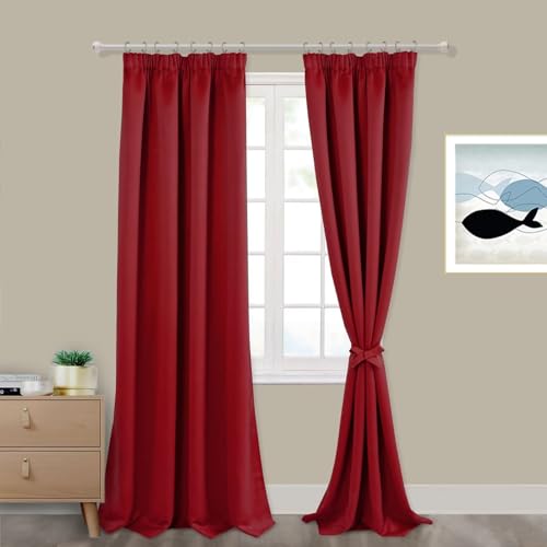 Hiasan Blackout Curtain, Thermal Curtain for Living Room Bedroom with Tiebacks, 2 Panels, 90 x 90 Inch, Red - Image 2