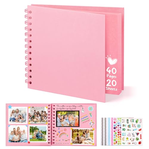 DazSpirit Album Fotos para Pegar y Escribir, 6-pulgadas Album Scrapbook de Recortes de Tapa Dura Cuadrado con 5 Pegatinas, Albunes para Fotos DIY para Bodas, Bebés y Aniversarios, 40 páginas, Rosa