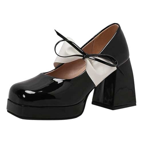 Chaussures Mary Jane couleur bonbons avec bowknot et talon gros géométrique