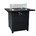 Peacabo Fire Pit Table 28" Wicker &Rattan Square Propane Outdoor FirePit, Gas Fire Table with Lid, Glass Wind Guard, CSA Listed, 50,000BTU, Gas Fire Pit for Outside Patio Garden Backyard Deck, Coffee