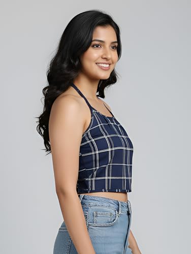 Image of Yash Gallery Women's Regular Fit Cotton Geomatrical Handblock Printed Freesize Backless Sleeveless Blouse