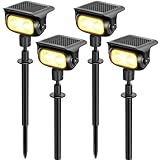 MEEKBOS Luces Solares LED Exterior para Jardín con Estaca, 3000K Luz Cálida, Sensor Crepuscular, IP65 Impermeables, Lámparas Solar para Camino, Patio, Césped y Paisajismo, Pack de 4