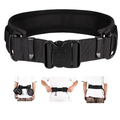 BOLLUMA Cinturón Universal para cámara fotográfica al Aire Libre, multifunción, Correa Ajustable con Anillos en D, Compatible con Nikon Canon Sony Pentax Olympus DSLR trípode de cámara, Negro, 110 cm