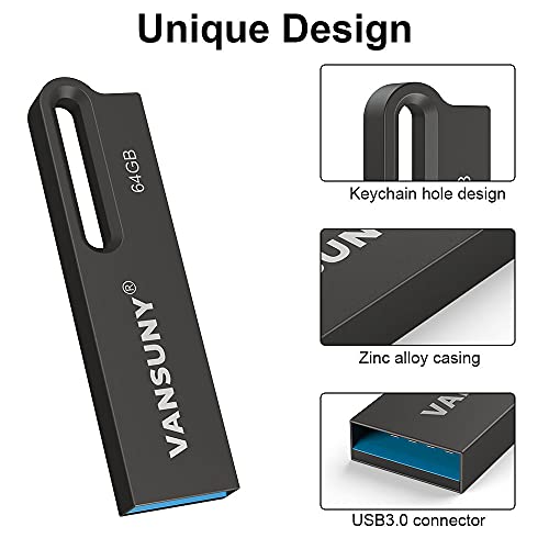 Vansuny 64Gb Flash Drive Metal Waterproof Usb Drive Usb 3.0 Ultra High Speed Memory Stick, Portable Thumb Drive For Pc/Tablets/Mac/Laptop #TOP2