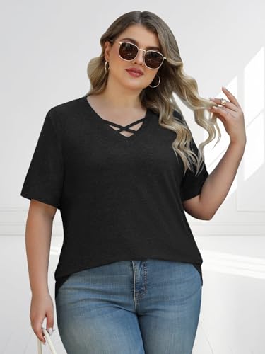 Plus Size Tops for Women Summer Trendy Criss Cross Shirts Oversized Casual Loose Fit Tunic Tops4