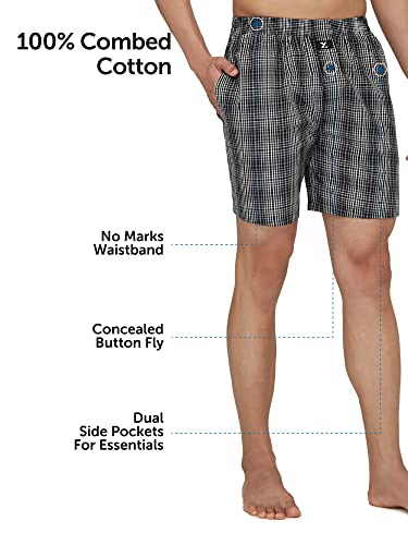 Image of XYXX Men's Checkmate Relaxed Fit Cotton Boxer Shorts with Dual Pocket & No Marks Waistband (Pack of 2)