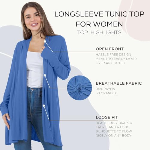Image of Azules Long Sleeve Womens Cardigan, Flowy Longer Rayon Sweater Lightweight Cardigan for Casual or Dressy Outfits