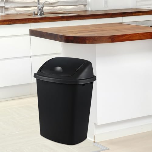 Caneca de basura plástica con tapa basculante, 10 gal, negra, set 4 miniatura 4