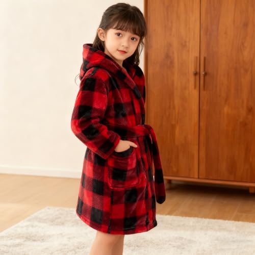 Image of Boys Girls Bathrobes,Toddler Boy Girl Robes,Children's Plush Soft Coral Fleece Hooded Pajamas Sleepwear for Kids
