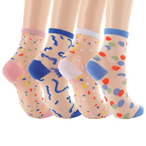 Image of Campsis Sheer Socks for Women Elastic Vintage Flower Ankle High Socks Thin Glass Silk Socks Summer for Women and Girl