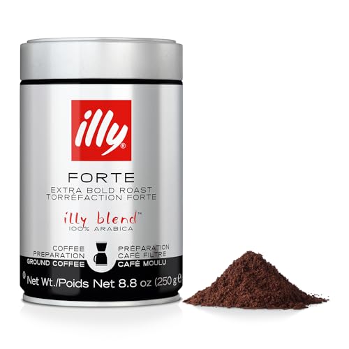 illy Coffee, Ground Drip Coffee, Forte, Extra Dark Roast, 100% Arabica Bean Bold Signature Italian Blend, 100% Arabica Coffee, N