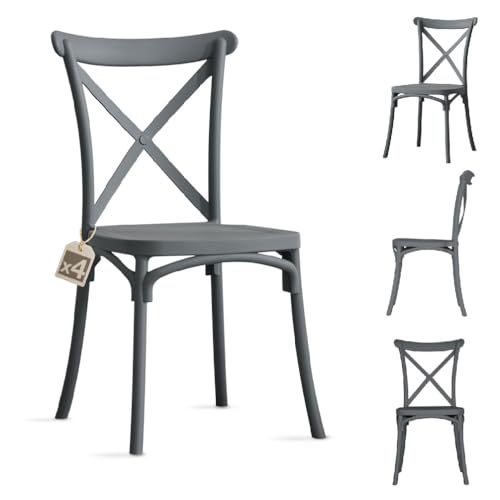 La Mejor Selección de Sillas Tolix - los más vendidos. 43 MAGMALIFE Sillas para Comedor Castor: Juego de 4 Elegantes Sillas de Plástico Resistente ¡Ideales para Ocasiones Especiales, Eventos u Hogar! (Gris)
