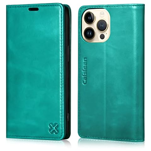Caislean Case Compatible with iPhone 14 Pro Wallet Case -RFID Blocking Card Holders Premium Leather Flip Cover Shockproof TPU Shell Folio Stand Phone Case for Women Men-6.1 inch-Turquoise Blue Cover