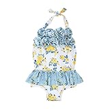 Mud Pie Girls' Floral Swimsuit, White Blue and Yellow, 9-12 Months
