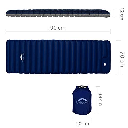 SUNBOUND® - aufblasbare Isomatte - 12 cm Dicke - Bester Schlafkomfort - Camping Matratze mit integrierter Pumpe - Ideal für Camping, Roadtrips, Outdoor, Zelten - Image 6