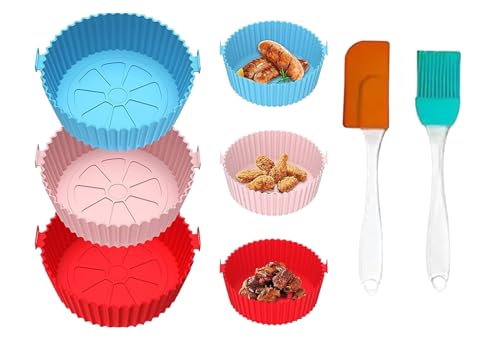 Image of Air Fryer Liners I Round Silicone Basket Baking Tray I Pot with Ear Handles I Nonstick Reusable Heat Resistant I Cooking Oven Insert Accessories