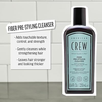 AMERICAN CREW Men's Pre-Styler Fiber Shampoo for Damaged & Fine Hair, Strengthening & Scalp Balancing, Adds Thickness & Shine, Vegan, 8.4 fl oz