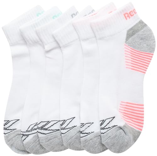 Image of Reebok Womens Quarter Socks 6 Pack Comfort Cushioned Athletic Socks | Moisture-wicking Fabric Keeps Feet Dry, Flexible Knit Hugs the Arch, Plush Footbed Absorbs Shock