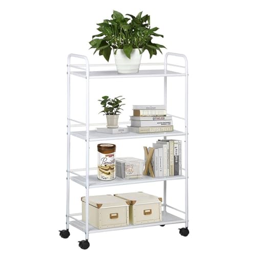 Yaheetech Kitchen Storage Trolley Rolling Utility Storage Cart on Wheels Narrow Metal Bathroom Organizer Unit for Bedroom/Laundry/Office, White