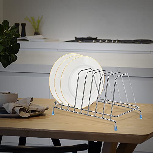 Image of Plantex Stainless Steel Plate Rack /8 Slot Plate Stand for Kitchen Cabinet /6-Inches Dish Rack with Anti-Skid Cap Coated Leg(Pack of 1, Size-6 Inches, Slot-8), 13.5x35.5x17 cm