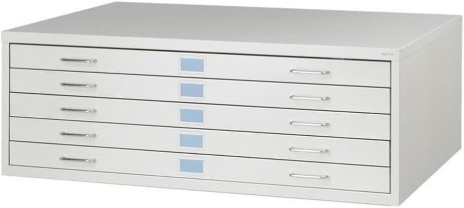 Pemberly Row Medium Facil 5 Drawer Steel Flat Files Cabinet, Light Gray Finish, 46 in W x 32 in D x 16 in H, Stackable Design with Chrome Handles, Office Filing Storage Solution