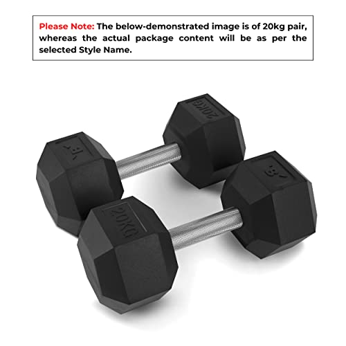 Image of BullrocK Hex Dumbbells with Fully Knurled Straight Handle for Home & Commercial Gyms Rubber Steel Dumbbell Set of 2.5kg to 50kg Pair (80kg Set (40kg x 2))