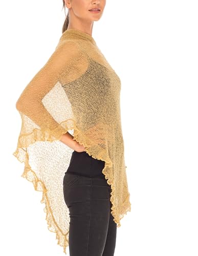 Image of SHU-SHI Women's Sheer Knit Poncho Shrug Lightweight Asymmetrical Ruffle Wrap Dressy Summer Shawl Cover Up Top