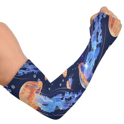 Cooling Arm Sleeves for Men Women UV Sun Protection Arm Covers Jellyfish Yellow Compression Sleeves Sports Football Golf Cycling