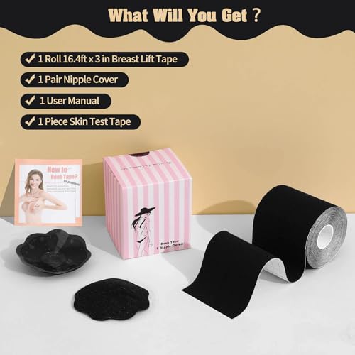 Image of Boob Tape Boobtape, 3 inch Extra Wide Bob Tape for Large Breasts, breast tape, Breast Petal Adhesive Bra