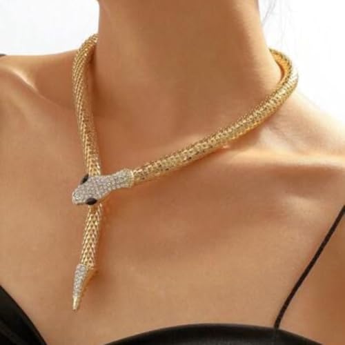 Image of Gold Plated Snake Chain Necklace for Women | Stylish Serpent Design Choker | Trendy Adjustable Fashion Jewelry Gift