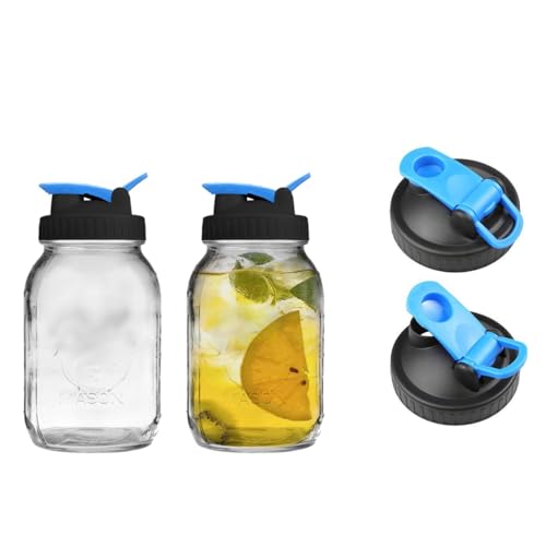 2 Pack Regular Mouth Flip Cap Mason Jar Lids for Mason Jars - Airtight Sealing, Leak-Proof Design, and Convenient Pouring Spout (Jars Sold Separately) (Blue Black)
