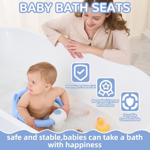 Image of Baby Bath Seat for Babies 6 Months & up, Non-Slip Toddler Bath Seats for Babies Sitting Up, Safe Infant & Newborn Bathtub Chair with 4 Suction Cups & Soft Cushion for Shower,Blue